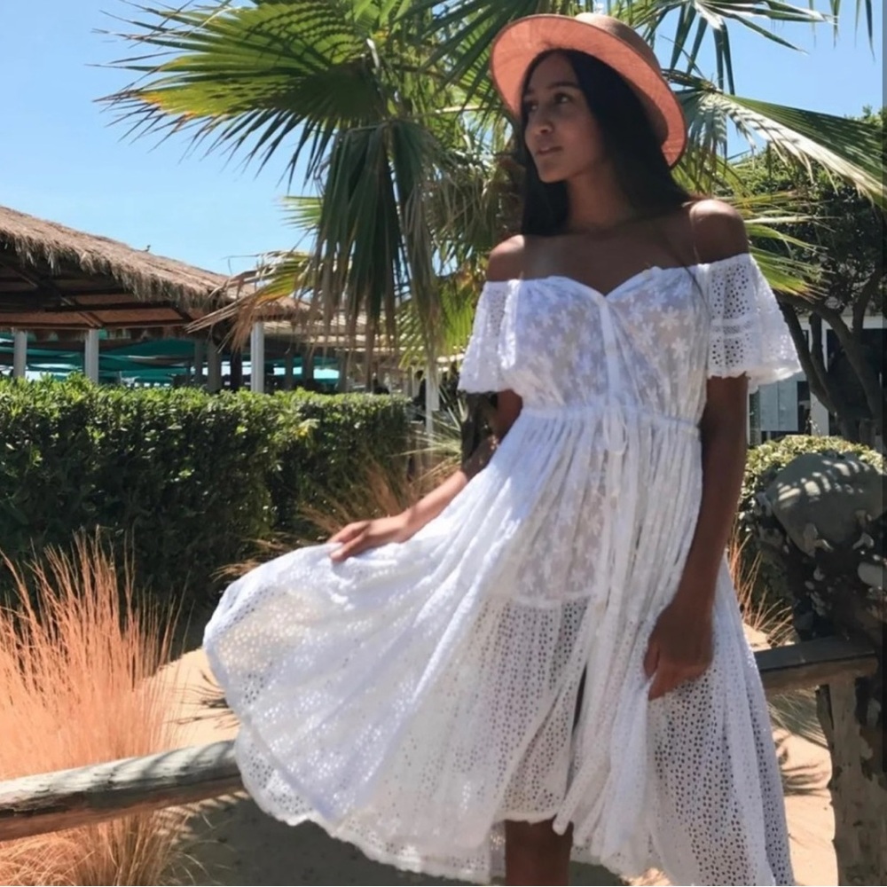 Sunday Saint Tropez “summer” off the shoulder cotton/silk blend dress